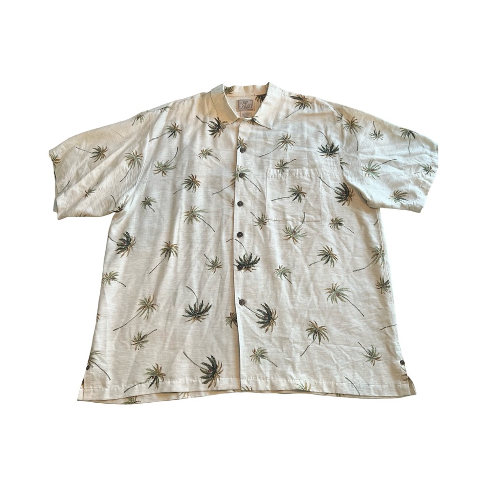 Luau Mens Hawaiian XL Silk‎ Blend Short Sleeve Button Shirt Palm Trees